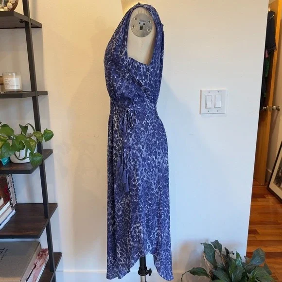 Ramy Brook Kelsie Blue Leopard Print Hi-Low Midi Dress-Tassle Belt-V Neck-Sz XS - Picture 4 of 16